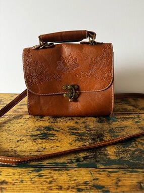 Brown Embossed Faux Leather Crossbody Bag - Classic Women’s Satchel
